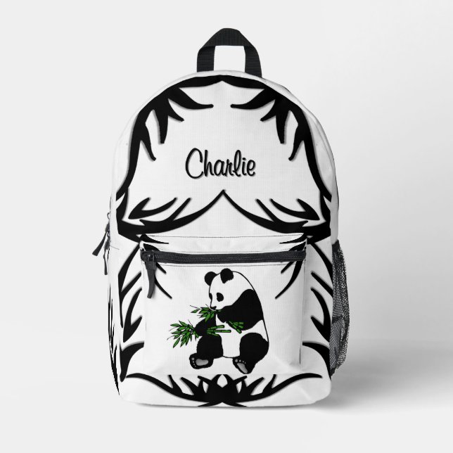 Giant Panda Eats Bamboo Name   Printed Backpack (Front)