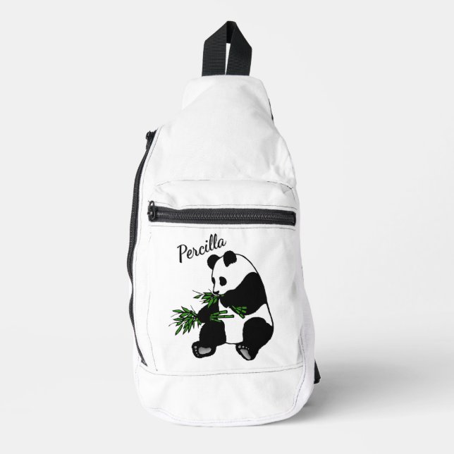 Giant Panda Eats Bamboo Name   Sling Bag (Front)