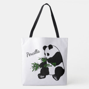 Giant Panda Eats Bamboo Name Tote Bag