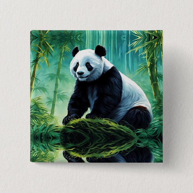 Giant Panda in Bamboo Forest 15 Cm Square Badge (Front)