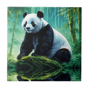 Giant Panda in Bamboo Forest Ceramic Tile