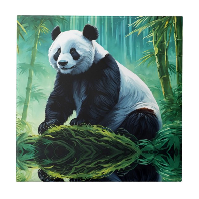 Giant Panda in Bamboo Forest Ceramic Tile (Front)