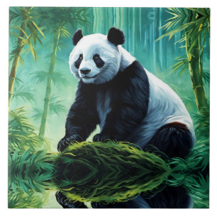 Giant Panda in Bamboo Forest Ceramic Tile