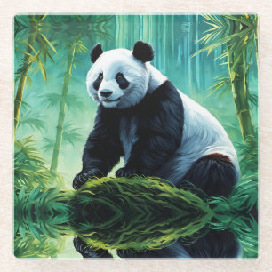 Giant Panda in Bamboo Forest Glass Coaster