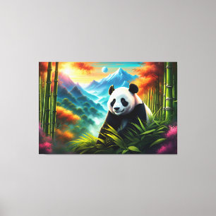 Giant Panda in Bamboo Forest on Mountain Canvas Print