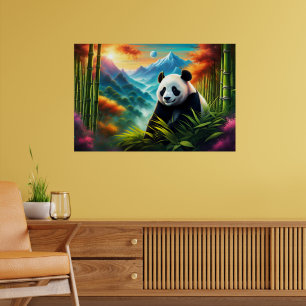 Giant Panda in Bamboo Forest on Mountain Poster