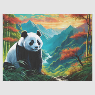 Giant Panda in Bamboo Forest on Mountain Tissue Paper