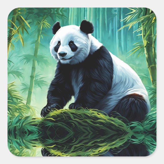Giant Panda in Bamboo Forest Square Sticker (Front)