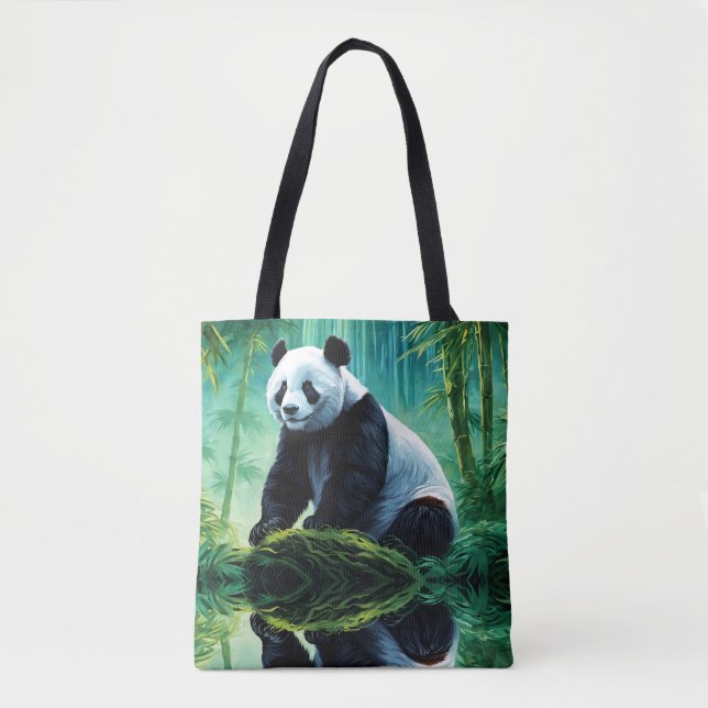 Giant Panda in Green Bamboo Forest  Tote Bag (Front)