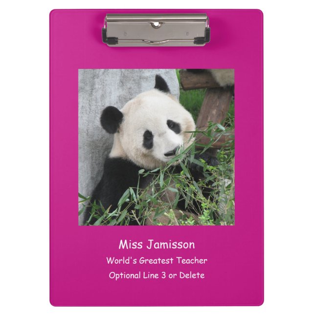 Giant Panda, World's Greatest Teacher, Hot Pink Clipboard (Front)