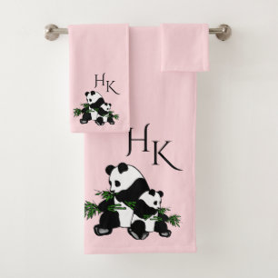 Giant Pandas Monogram Pink Bath Towel Set