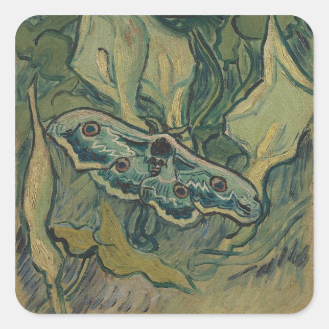 Giant Peacock Moth (1889) by Vincent van Gogh Square Sticker (Front)