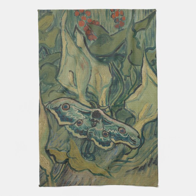 Giant Peacock Moth (1889) by Vincent van Gogh Tea Towel (Vertical)
