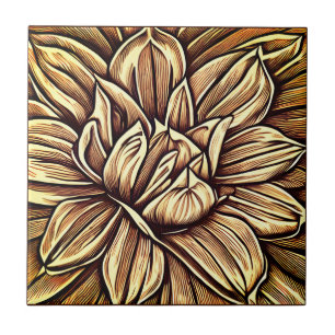 Giant Peony Flower Pattern in Brown and Beige Ceramic Tile