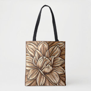 Giant Peony Flower Pattern in Brown and Beige Tote Bag