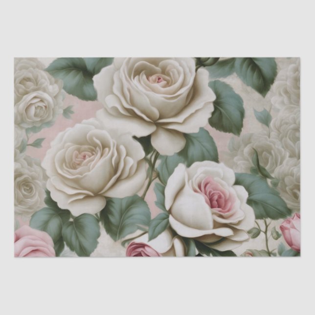 Giant Pink and White Roses Tissue Paper (Front)