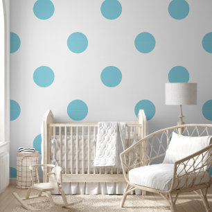Giant Polka Dot Pattern Aqua Blue Pastel Colour Wallpaper
