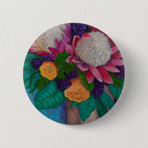 Giant Proteas and Orange Roses 6 Cm Round Badge