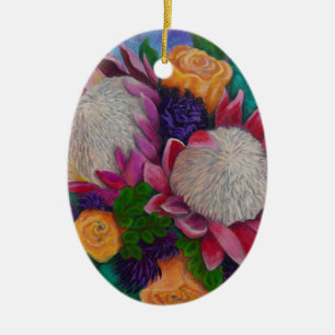 Giant Proteas and Orange Roses Ceramic Tree Decoration
