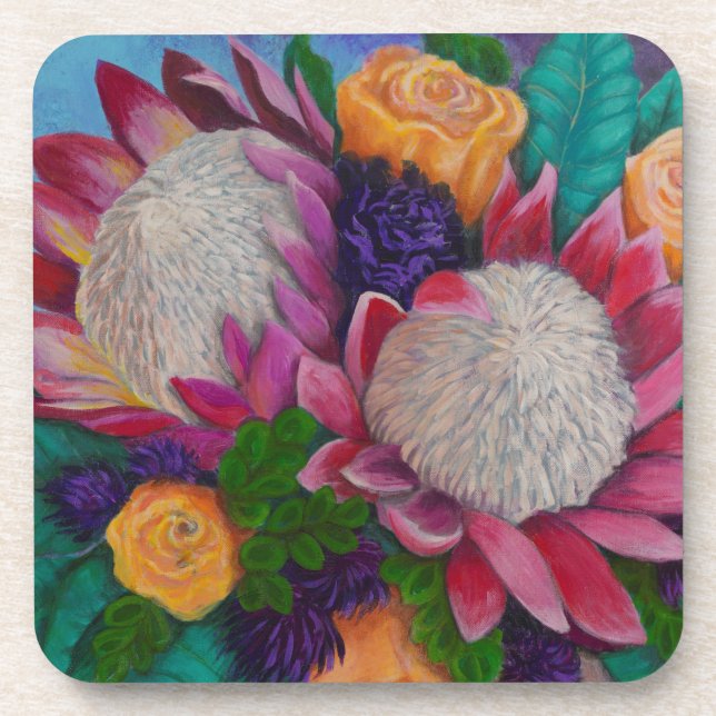 Giant Proteas and Orange Roses Coaster (Front)