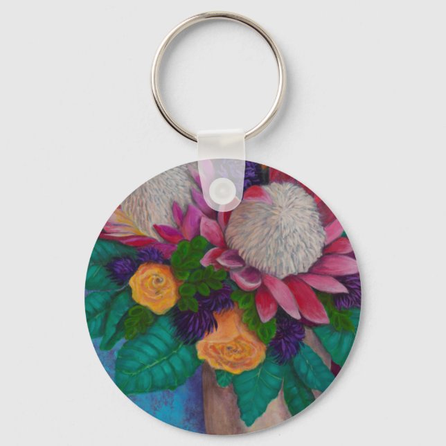 Giant Proteas and Orange Roses Key Ring (Front)