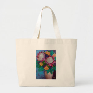 Giant Proteas and Orange Roses Large Tote Bag