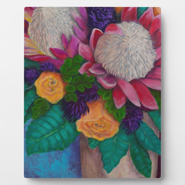 Giant Proteas and Orange Roses Plaque (Front)