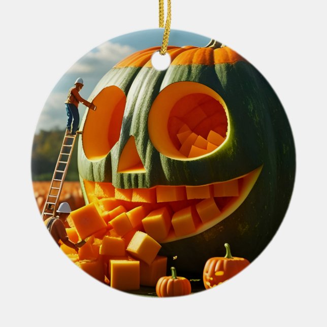 Giant Pumpkin Construction Crew Ceramic Ornament (Front)