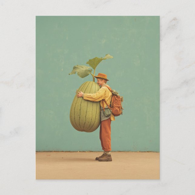 Giant Pumpkin Hug  Holiday Postcard (Front)