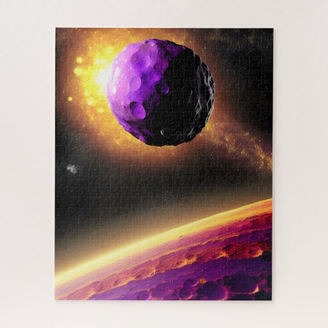 Giant Purple Object Orbiting Towards Pink Surface Jigsaw Puzzle (Vertical)