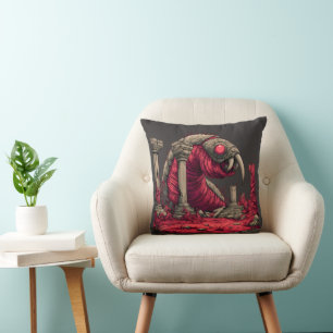Giant Red Alien Worm Monster Throw Pillow