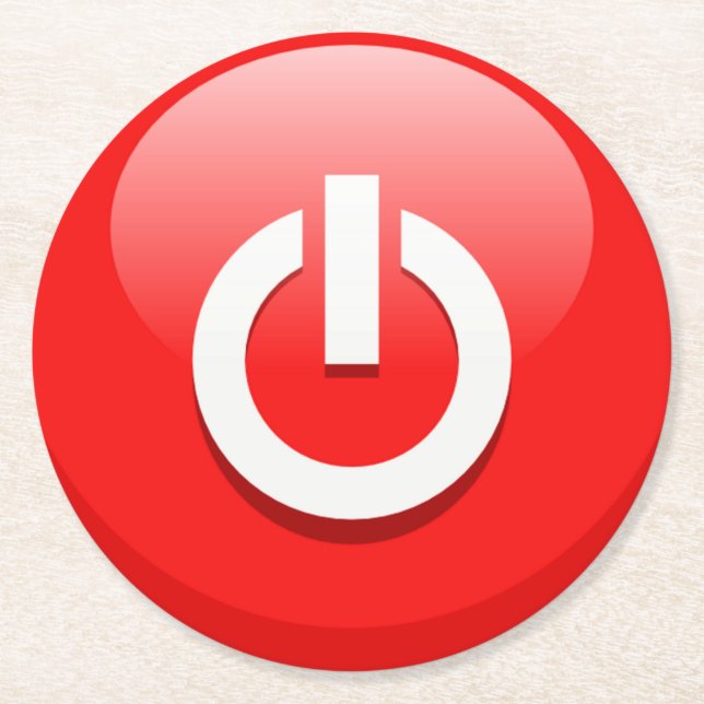 Giant Red Power Button Round Paper Coaster (Front)