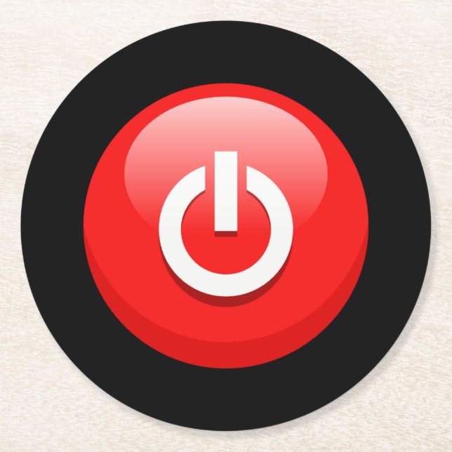 Giant Red Power Button Round Paper Coaster (Front)