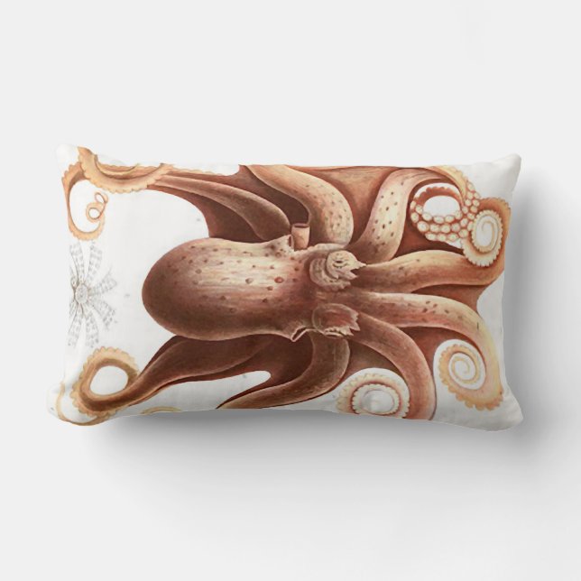 Giant Red Squid/Octopus Nautical Themed Lumbar Plw Cushion (Front)