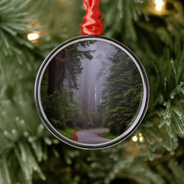 Giant Redwood Trees, Winding Road, National Park Metal Ornament (Tree)