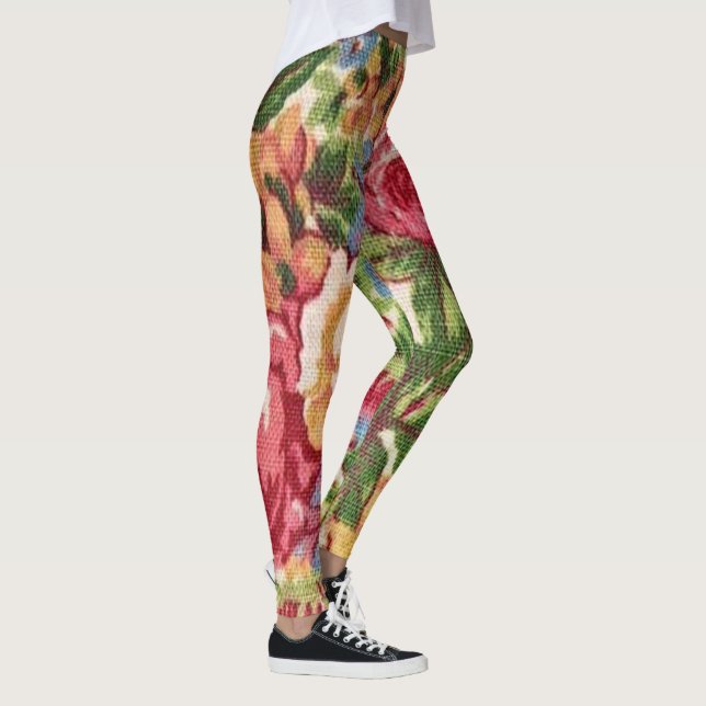 "Giant Rose Vintage Print" Yoga Pant Leggings (Right)