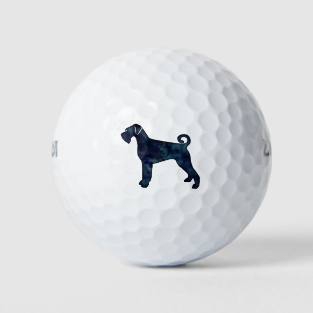 Giant Schnauzer Dog Black Watercolor Silhouette Golf Balls (Front)