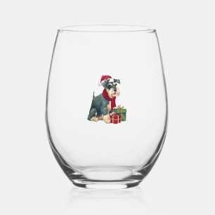 Giant Schnauzer Dog Christmas Outfits Santa Hat Do Stemless Wine Glass