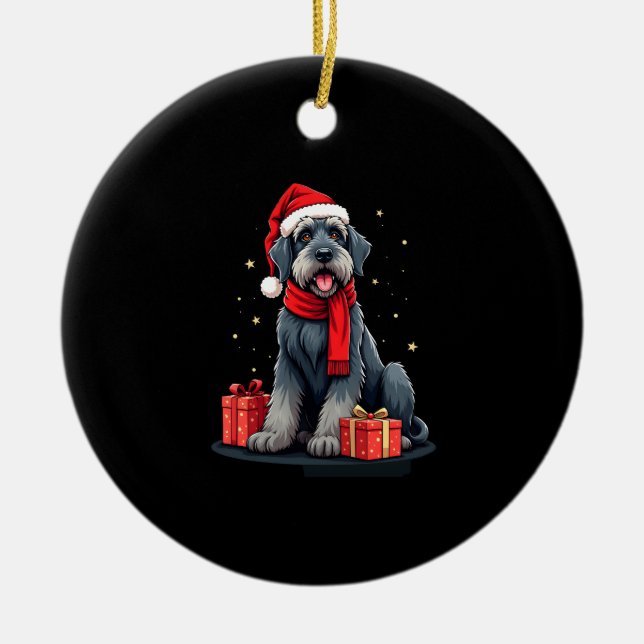 Giant Schnauzer Dog Christmas Parties Holiday Sant Ceramic Ornament (Front)