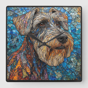 Giant Schnauzer Dog Colourful Mosaic Artwork Square Wall Clock