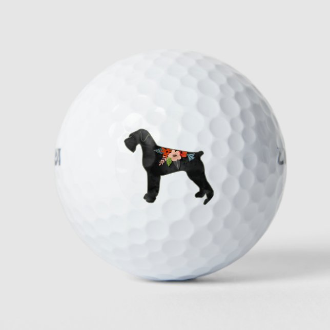 Giant Schnauzer Dog NC Boho Floral Silhouette Golf Balls (Front)