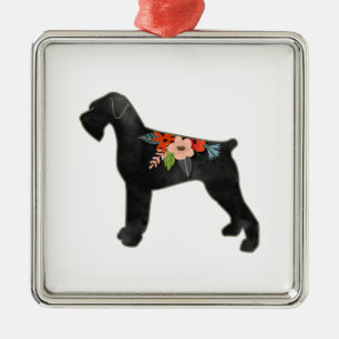 Giant Schnauzer Dog NC Boho Floral Silhouette Metal Ornament
