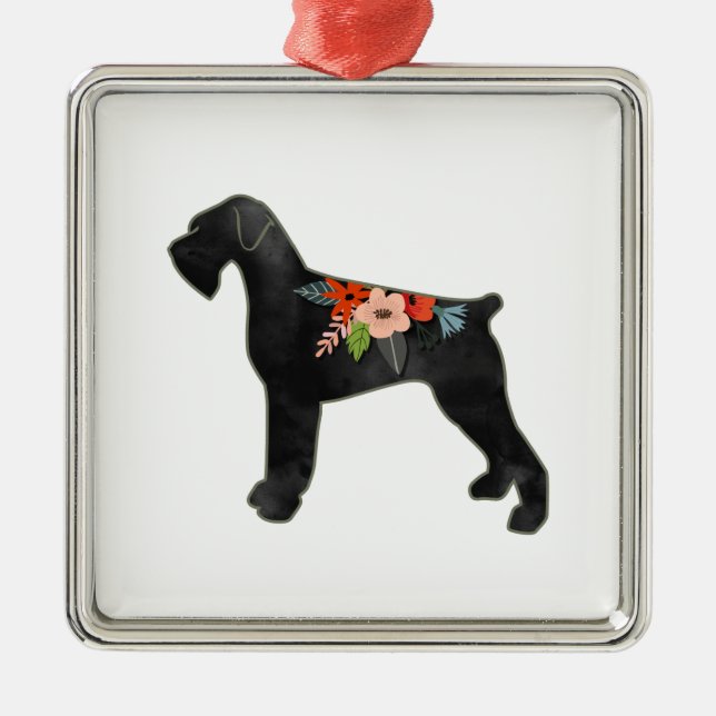 Giant Schnauzer Dog NC Boho Floral Silhouette Metal Ornament (Front)