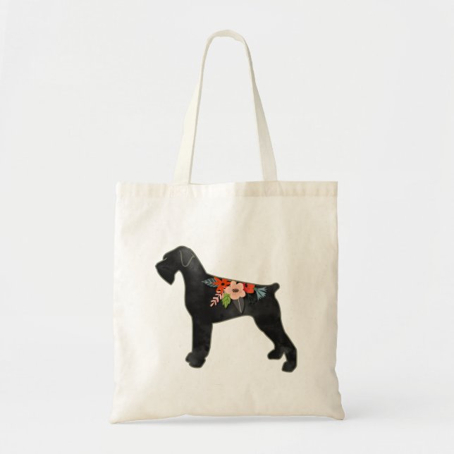 Giant Schnauzer Dog NC Boho Floral Silhouette Tote Bag (Front)