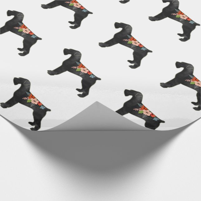 Giant Schnauzer Dog NC Boho Floral Silhouette Wrapping Paper (Corner)