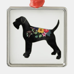 Giant Schnauzer Dog NN Boho Floral Silhouette Metal Ornament