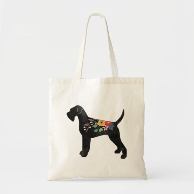 Giant Schnauzer Dog NN Boho Floral Silhouette Tote Bag (Front)