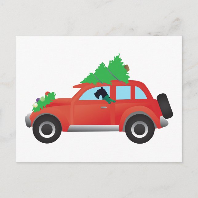 Giant Schnauzer Driving Car with Christmas tree Holiday Postcard (Front)