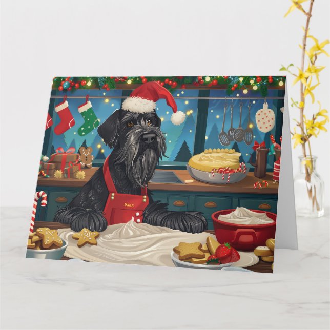 Giant Schnauzer Holiday Baking: Festive Christmas Card (Yellow Flower)