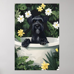 Giant Schnauzer In Bathtub Poster, Funny Dog Poster